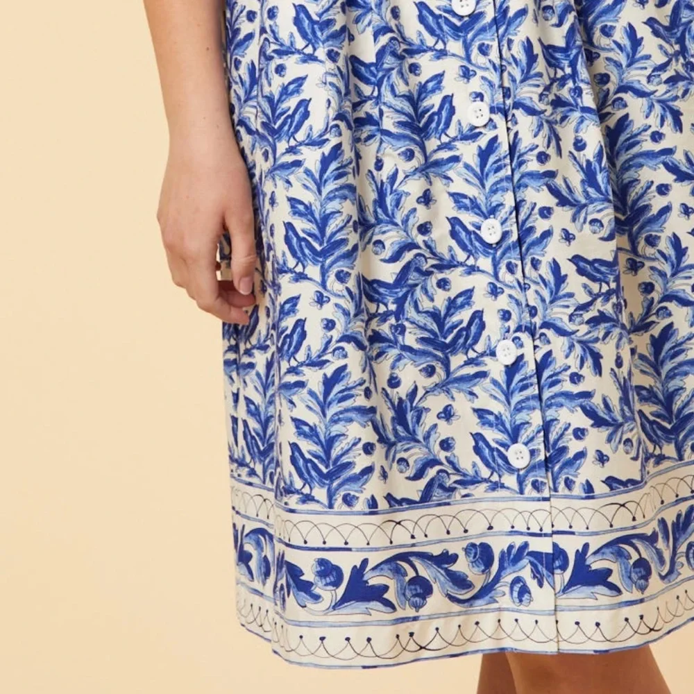 RANIER BLUEBIRD POTTERY PRINT COTTON SUNDRESS - Picture 3 of 8